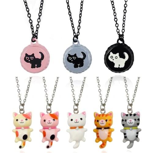 Kawaii Cute Animal Cat Charms Pendants Necklace For Women Resin Alloy Cat Necklace Big Animal Necklaces Collar Wholesale