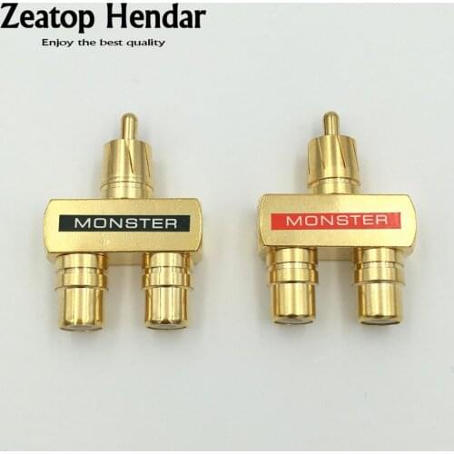 2Pcs Copper RCA Audio Y Splitter Plug Adapter 1 Male to 2 Female Gold Plated Connector RCA 3 Way Connector