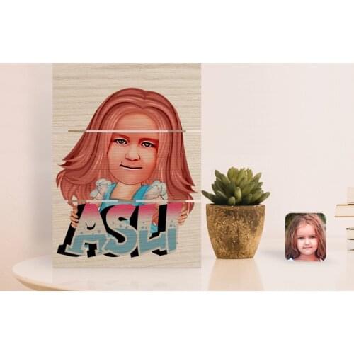 Personalized Is Female Child Caricature Of Authentic Desktop Wood Pallet Çerçeve-1