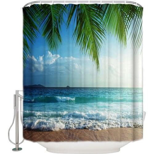 Beach Wave Sky Coconut Leaf Extra Long Fabric Bath Shower Curtains Mildew-resistant Bathroom Decor Sets with Hooks