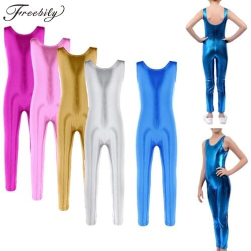 Teen Girls Ballet Costumes Shiny Metallic Ballet Dance Gymnastics Leotard Jumpsuit Unitard Dancewear for Stage Performance