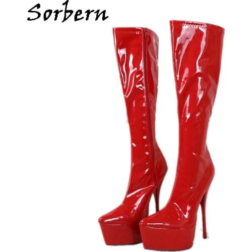 Sorbern Sexy Patent Knee High Women Boots 18Cm Platform Pointed Toe Long Boot Custom Slim Fit Crossdresser Shoes Fetish Boot