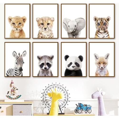 Tiger Elephant Lion Zebra Giraffe Leopard Panda Wall Art Canvas Painting Nordic Posters And Prints Wall Pictures Kids Room Decor
