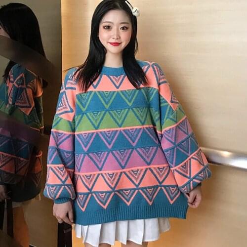 Thick Rainbow Female Autumn Clothes Korean WomenS Oversize Pulovers Sweater 2020 Winter Sweater Clothes Long Sleeve Top A6526