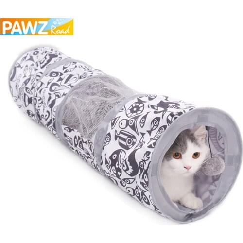 Pet Cat Tunnel Toy for Cat Kitten Fish Pattern Mesh Collapsible Interactive Cat Tunnel Toy with Playing Ball Training for Rabbit