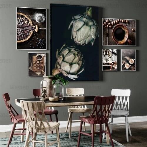 Cafe Decoration Canvas Painting Coffee Blueberry Pie Dessert Modern Poster and Print Wall Art for Kitchen Dining Room Home Decor