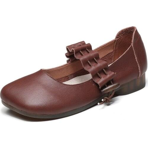 High Quality Women Casual Flats Shoes Genuine Leather Spring/Autumn Womens Non-slip Comfortable Soft Leather Round Toe Shoes