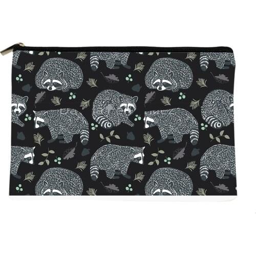 Women grey Raccoon Printed Make up bag Fashion Women Cosmetics Organizer Bag for Travel Colorful Storage Bag for Lady Bag