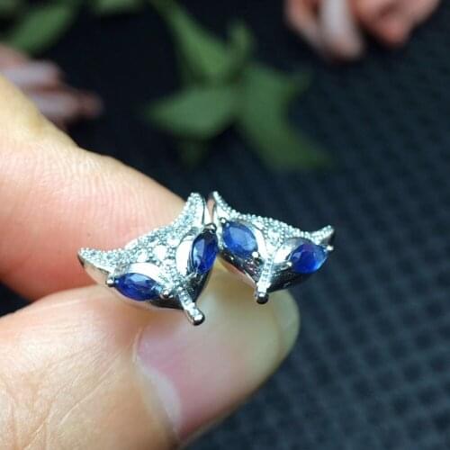 Natural Blue sapphire Earrings Genuine Gem Stone Solid 925 Sterling Silver Real Earrings Women Fine Jewelry