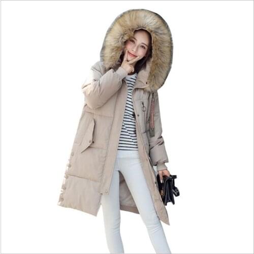 Long Sleeve Hoooded Large Fur Collar Winter Women Parkas 2018 Down Cotton Jacket Female Loose Medium-Long Parkas Casual CoatQ666
