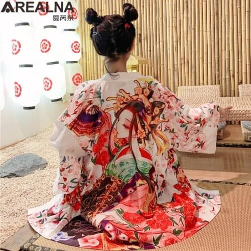 Womens Kimono Cardigan Japanese Style Yukata Harajuku Cosplay Beach Kimono Anime Clothes Summer Blouse Shirts Streetwear Jacket