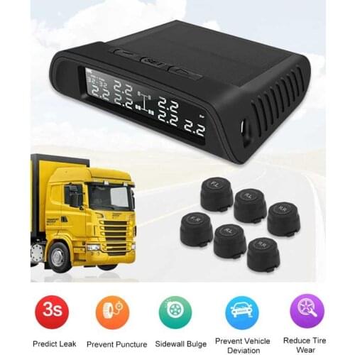 1 Set Black TP-8610 Solar Wireless Tire Pressure Monitoring Systemwith 6 External Sensors, Digital Tyre Pressure Monitoring for