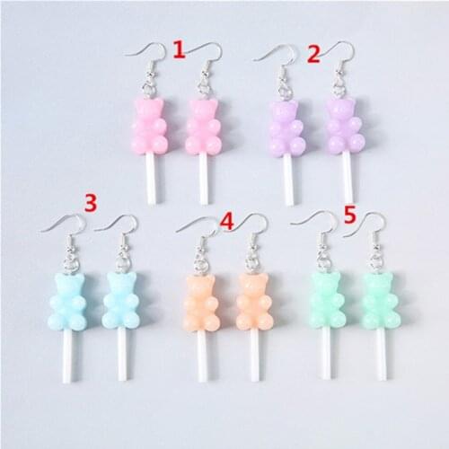 1pair Women Earrings Fake Resin Lollipops Gummy Bear Candy Drop Earring For Woman Jewelry Flatback Craft for Kids