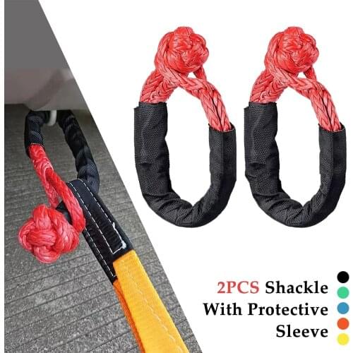 2pcs Off Road Towing With Protective Sleeve Trailer Soft Shackle Portable Recovery ATV Winch Strap Rope Synthetic Car Broke Down