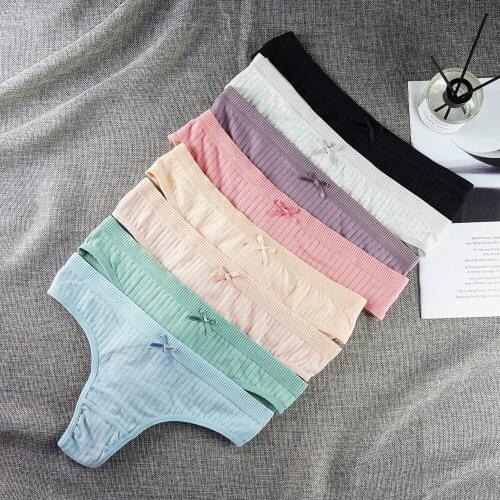 3 Pcs Lot Women Underwear Lingerie Femme Sexy Cotton Panties Lady Panty with Bow Solid Color Striped Briefs Wholesale Lots Bulk