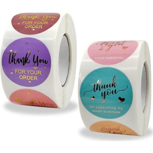 500pcs Thank You Stickers Labels Seals Thank You for Supporting My Small Business Stickers Roll Round Multicolor Labels For Shop