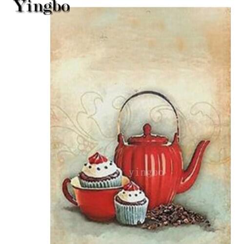 5D DIY Diamond painting Retro coffee dessert cake Diamond embroidery cross stitch kit Full Square round Drill home decoration