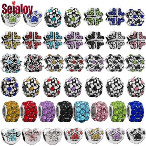 Seialoy 9 Color Footprints In The Heart Beads Lucky Heart Silver Color Beads Fit Diy Bracelets Jewelry Making Accessories