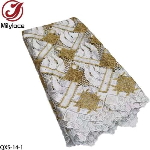 African Guipure Lace Fabric 2021 High Quality Nigerian Swiss Voile In Switzerland Net Tulle Lace Fabrics for Wedding QXS-14