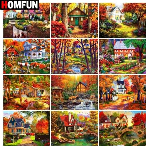HOMFUN Full Square/Round Drill 5D DIY Diamond Painting "Landscape house tree" Embroidery Cross Stitch 5D Home Decor Gift