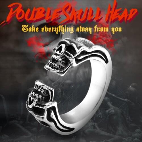 Beier 316L Stainless steel Biker Skull Ring Double headed for Man Unique wholesale price jewelry LR494