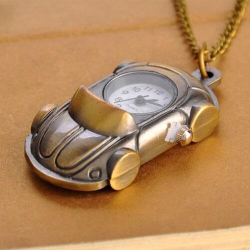 Pocket Watch Quartz Car Shape Creative Fashion Charm Pendant Chain Women Men Unisex Jewelry Vintage Bronze Retro Gifts