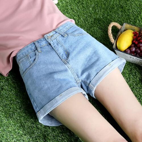 Denim Shorts 2021 New High-Waist Shorts Women Casual Loose Ladies Fashion Large Size Elastic Waist Wide-leg Jenas Short Jeans