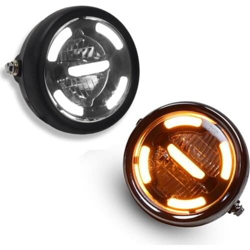 6.5inch universal Retro motorcycle modification LED headlight lamp with Guard Cover yellow driving light GN125 250