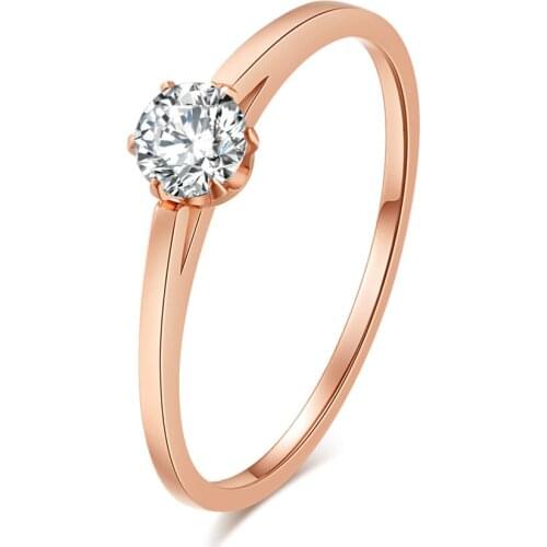 Elegant Classic Wedding Ring for Women Rose Gold Color Stainless Steel Ring Cubic Zirconia Ring Engagement Anniversary Jewelry