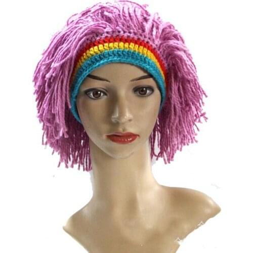Purple Rasta Wig Beanie Women Caps Handmade Crochet Winter Warm Hat Gorro Halloween Xmas Birthday Gifts Funny Party Balaclava