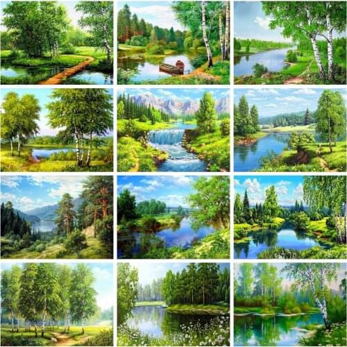 HUACAN 5D Diamond Painting Tree Landscape Handicraft Lake Mosaic Full Diamond Embroidery Spring Art Rhinestone Home Decor