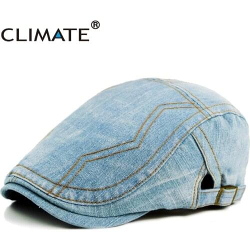 CLIMATE Denim Cap Beret Flat Caps Men New Autumn Spring Hat Men Adult Jeans Hat Adjustable Adult Cotton Denim Jeans Flat Caps