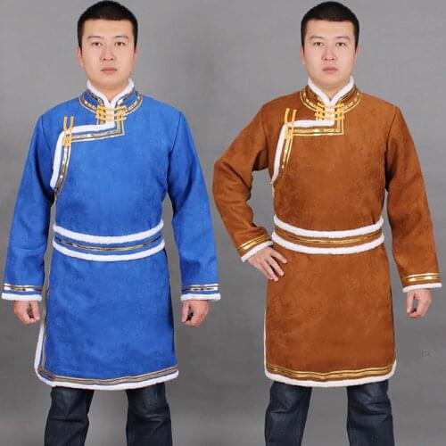 Chinese mongolia male robe national clothes for adults Winter long sleeve minority clothing traditional tang suit Top for men