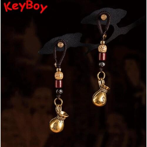 Brass US Dollars Purse Car Key Chain Pendant Vintage Handmade Woven Beads Rope Motorcycle Keyring Lanyard Hanging Men Keychains