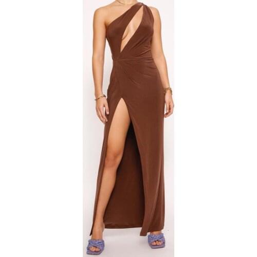 Summer Womens Dress 2021, Fashion Solid Color Long Dress Sexy High Waist One-shoulder Hollow Backless Split Skinny Pencil Dress