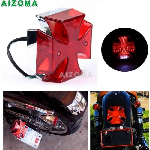 Maltese LED Tail Light Motorcycles Iron Cross Brake Taillight License Plate Lamp For Yamaha XV250 XC750 Bobber Chopper Universal