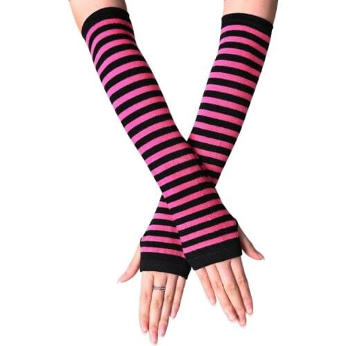 Fashion Women Lady Striped Elbow Gloves Warmer Knitted Long Fingerless Gloves Elbow Mittens Christmas Accessories Gift