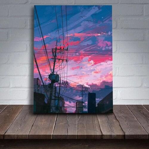 Modular HD Printed Sunset Sky Wire Poster Wall Art Aestheticism Canvas Painting Anime Landscape Pictures Home Decoration Bedroom