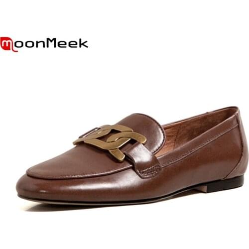 MoonMeek 2021 Genuine Leather Flats Women Single Shoes Comfortable Flat Shoes Fashion Office Dress Shoes Spring Summer Loafers