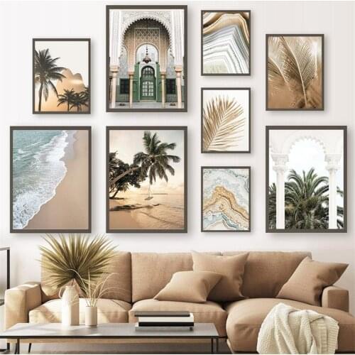 Sea Beach Tree Palm Leaves Agate Morocco Wall Art Canvas Painting Nordic Posters And Prints Wall Pictures For Living Room Decor