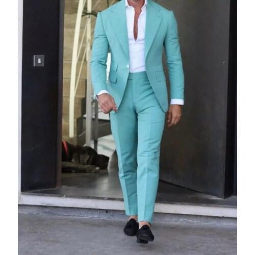 Mens Wedding Suits Light Blue Formal 2 Pieces Single Breasted Peak Lapel Slim Fit Stylish Blazer Jackets and Pants Costumes