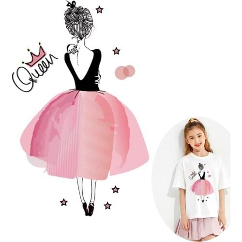 Pink Dancing Girl Patch Applique On Clothes Iron On Transfers Stripes For Clothing Children Thermo Patches DIY Print On Tshirt