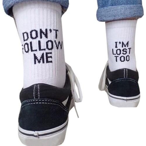 Explosive Socks DON`T FOLLOW ME Heel Letters Cotton Socks 1 Pair Mens Man Socks White Black Color Funny Style Maele Socks Sox