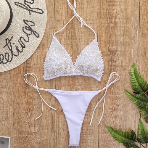 2021 New Pearl Bikini Sexy Thong Swimsuit Fast Selling Hot Swimwear Swimming Suit for Women Bikini Set
