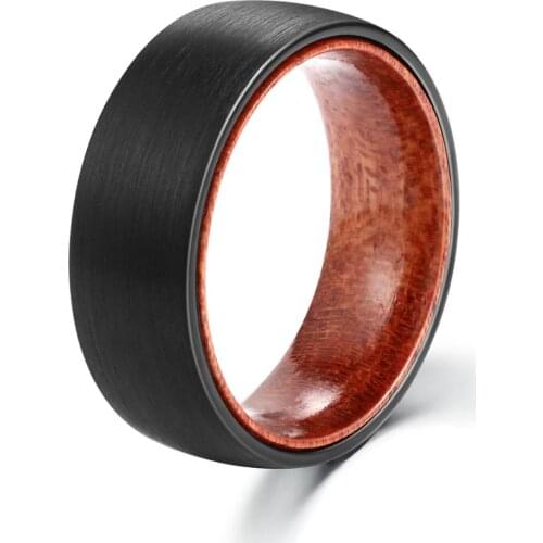 New Trendy 8mm Width Wood Rosewood Rings Tungsten Ring Band for Party Black/Silver Colors Brushed Finishing 6-14