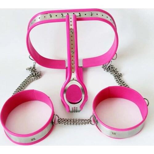 New Female Chastity Belt Pants Anal Beads Plug Thigh Ring Cuffs BDSM Bondage Stainless Steel Chastity Device Erotic Sex Toys