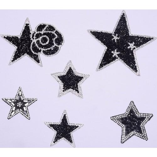 New 3D Rhinestones Star Patch for Bags Scarf Hats Iron on Patches Decoration Accessories Five-pointed Stars Beading Stickers