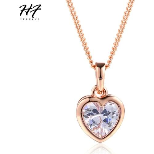 Romantic Heart Pure Pendant Necklaces for Women Rose Gold Color Rhinestones Wedding Jewelry For Women Xmas Gift N130