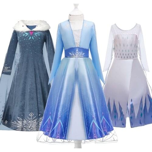 Girls Ana Elza 2 Dress Elza Costume Princess Meridar Kids Dress up Children Halloween Party Fancy Clothing