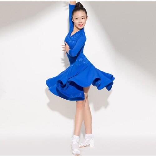 Fall Latino Dance Dress For Girls Lace Salsa Dance Costume Designer Clothes Competition Dresses Ballroom Practice Wear DL7015